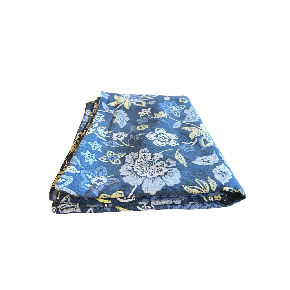 Pottery Barn Blue Floral Pineapple Cotton Canvas Tropical Tablecloth 60x85 Navy
